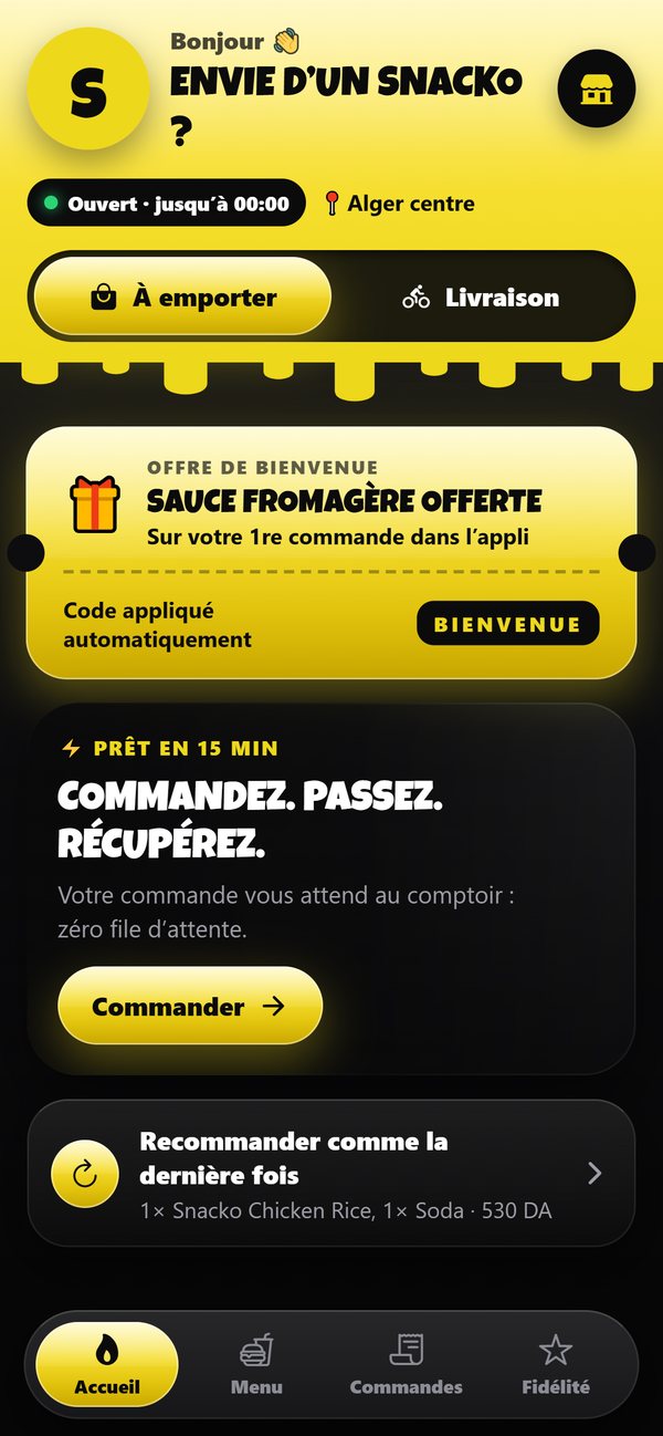 Accueil de l'appli de commande
