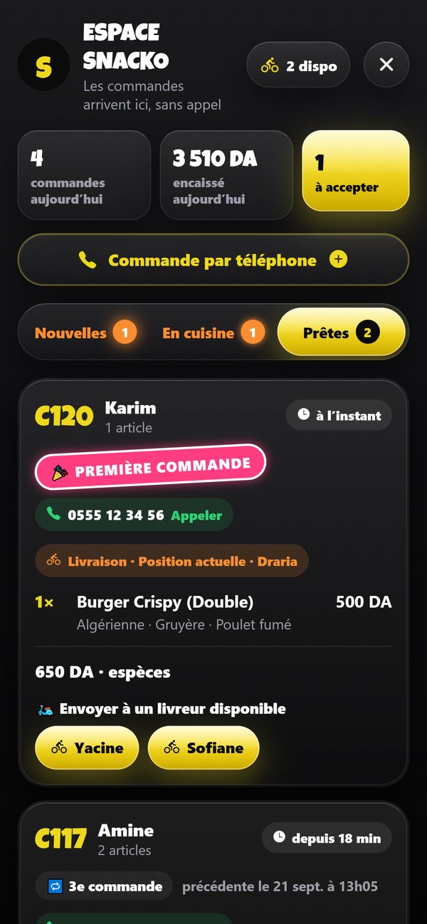 Commandes prêtes et livreurs