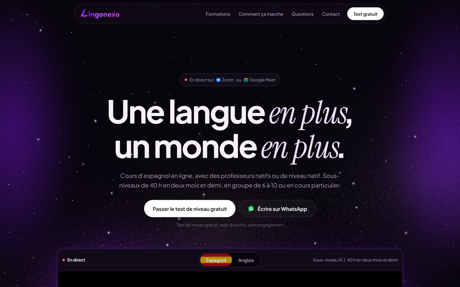 Le site Lingonexo sur ordinateur