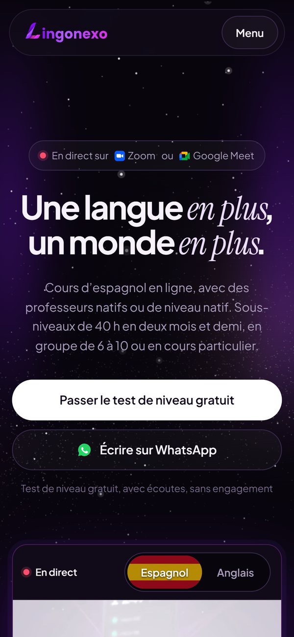 Le site Lingonexo sur téléphone